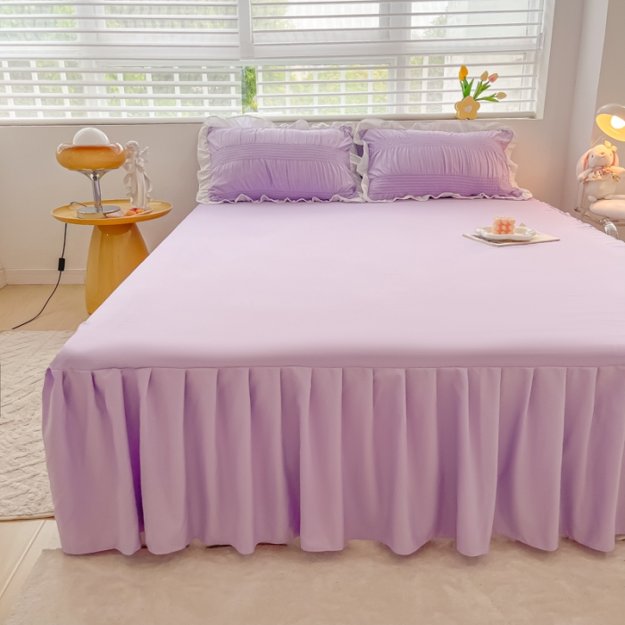 91家纺网 家纺一手货源 找家纺 笠裙 2024新款亲肤磨毛单床裙直播供货 原棉110克 香芋紫