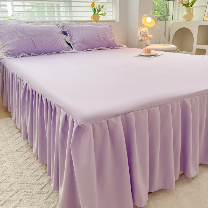 91家纺网 家纺一手货源 找家纺 笠裙 2024新款亲肤磨毛单床裙直播供货 原棉110克 香芋紫