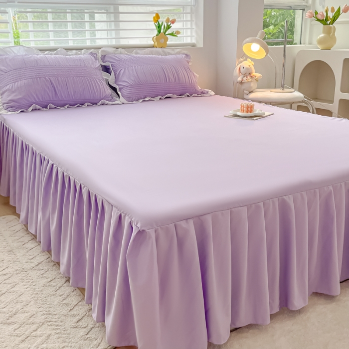 91家纺网 家纺一手货源 找家纺 笠裙 2024新款亲肤磨毛单床裙直播供货 原棉110克 香芋紫