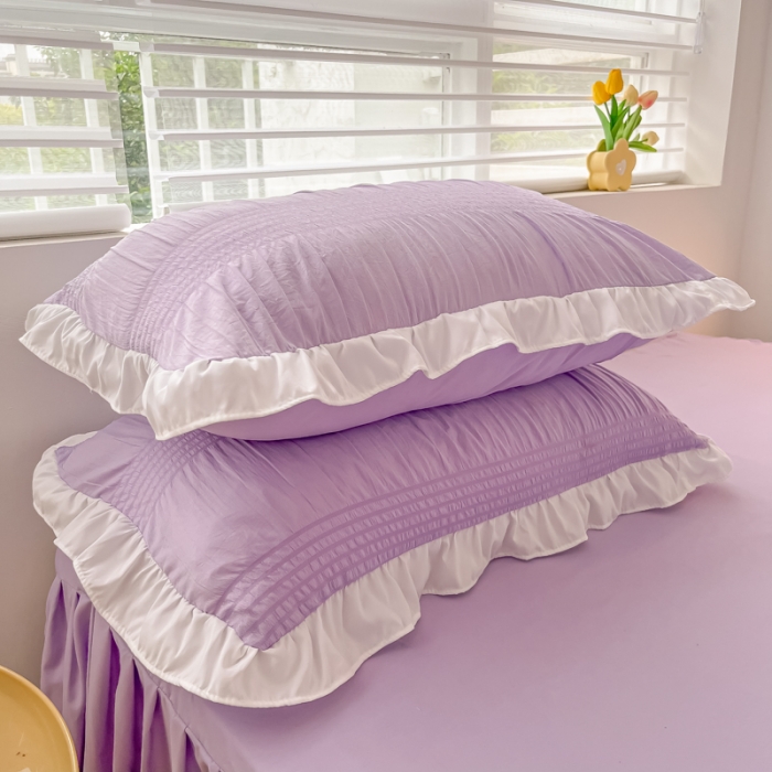 91家纺网 家纺一手货源 找家纺 笠裙 2024新款亲肤磨毛单床裙直播供货 原棉110克 香芋紫