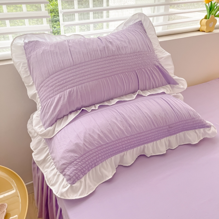 91家纺网 家纺一手货源 找家纺 笠裙 2024新款亲肤磨毛单床裙直播供货 原棉110克 香芋紫