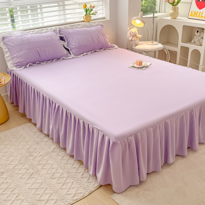 91家纺网 家纺一手货源 找家纺 笠裙 2024新款亲肤磨毛单床裙直播供货 原棉110克 香芋紫