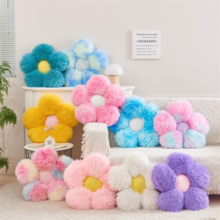 91家纺网 家纺一手货源 找家纺 2025跨境水貂绒长毛绒花瓣坐垫花朵抱枕靠垫沙发垫汽车靠背飘窗床头摆件亚马逊