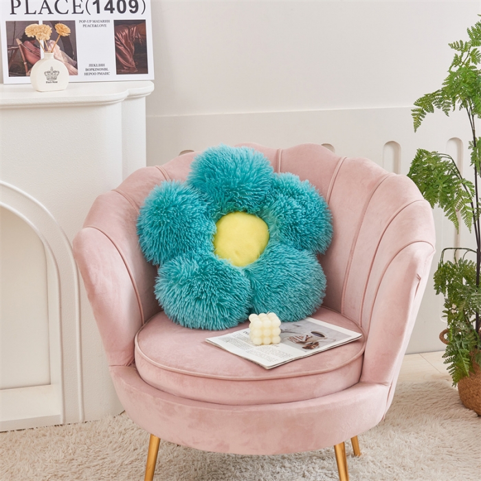 91家纺网 家纺一手货源 找家纺 2025跨境水貂绒长毛绒花瓣坐垫花朵抱枕靠垫沙发垫汽车靠背飘窗床头摆件亚马逊