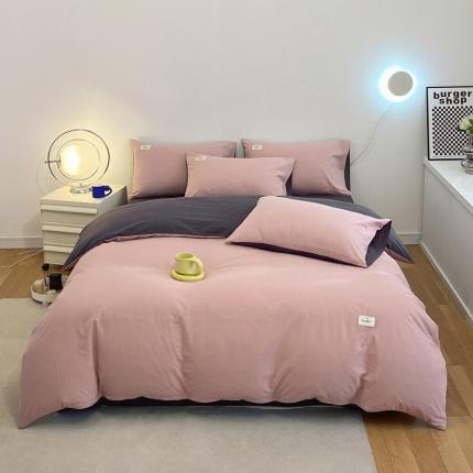 91家纺网 家纺一手货源 找家纺 尚品本色 2023新款尚品本色水染水洗棉四件套 豆沙粉+深灰