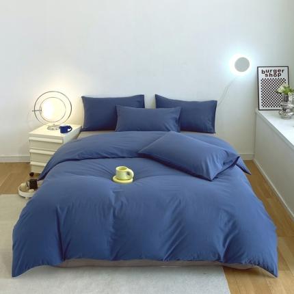 91家纺网 家纺一手货源 找家纺 尚品本色 2023新款尚品本色水染水洗棉四件套 海蓝水貂灰