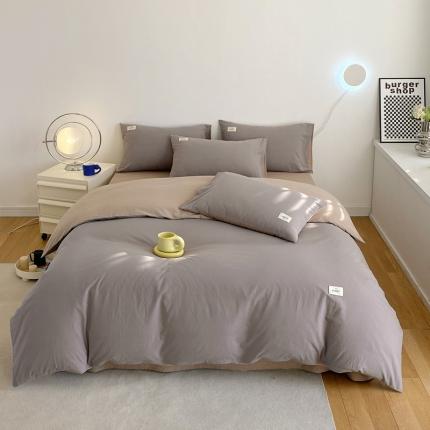 91家纺网 家纺一手货源 找家纺 尚品本色 2023新款尚品本色水染水洗棉四件套 浅灰+卡其