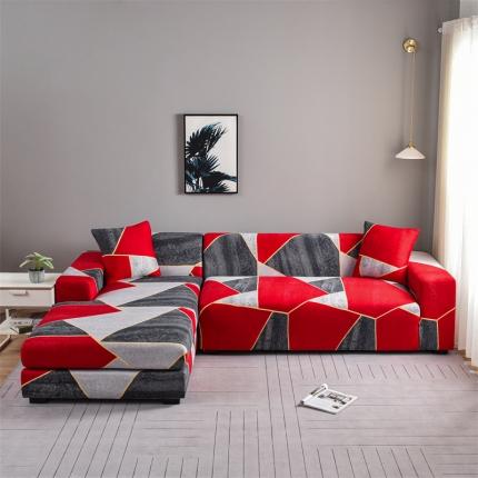 91家纺网 家纺一手货源 找家纺 四季鹿 2023新款牛奶丝组合沙发套 红色几何