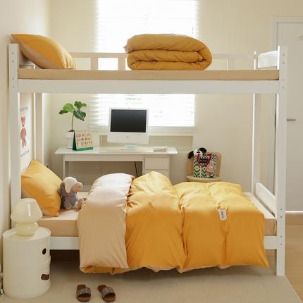 91家纺网 家纺一手货源 找家纺 寐眠 23款13372纯棉40s纯色双拼学生三件套四件套 姜黄+奶茶