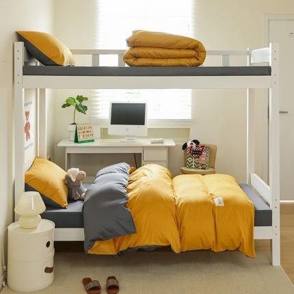 91家纺网 家纺一手货源 找家纺 寐眠 23款13372纯棉40s纯色双拼学生三件套四件套 姜黄+中灰