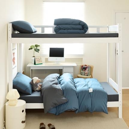 寐眠 23款13372纯棉40s纯色双拼学生三件套四件套 海蓝+中灰