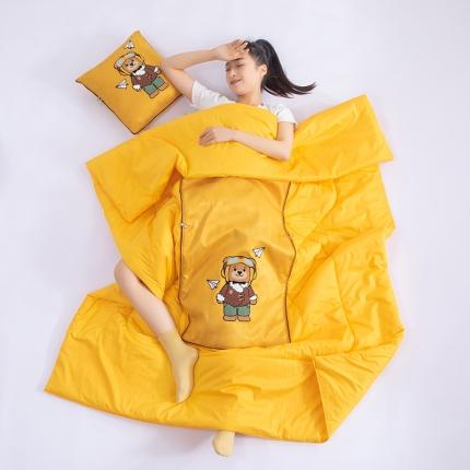 沐风 2023新品麂皮绒飞机熊泰迪熊抱枕被正版授权 黄色