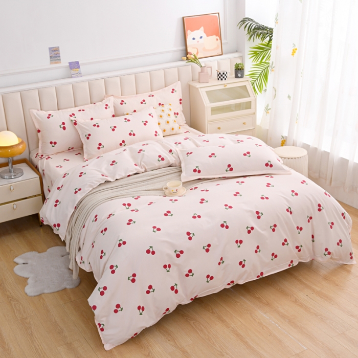 91家纺网 家纺一手货源 找家纺 梵巢家纺 芦荟棉三四件套，床单，被套，枕套化纤四件套樱桃