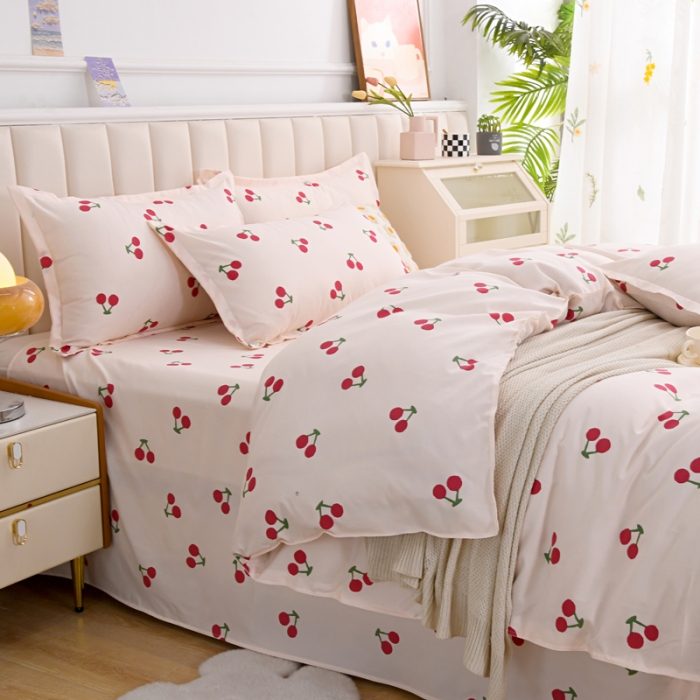 91家纺网 家纺一手货源 找家纺 梵巢家纺 芦荟棉三四件套，床单，被套，枕套化纤四件套樱桃