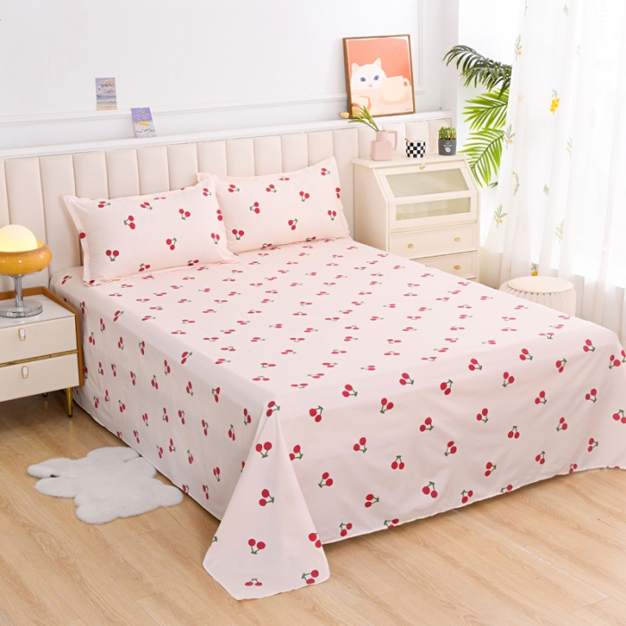 91家纺网 家纺一手货源 找家纺 梵巢家纺 2025新款加厚芦荟棉床单磨毛化纤床单樱桃