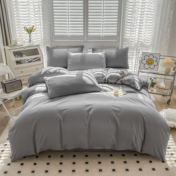 91家纺网 家纺一手货源 找家纺 安力森/诚臻酒店用品 2023新款双拼磨毛被套床单枕套床笠单品三件套四件套 浅灰色