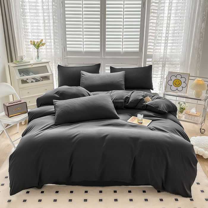 91家纺网 家纺一手货源 找家纺 安力森/诚臻酒店用品 2023新款双拼磨毛被套床单枕套床笠单品三件套四件套 深灰