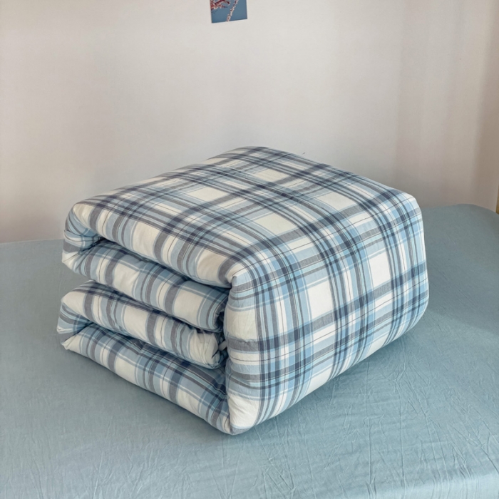 91家纺网 家纺一手货源 找家纺 玖弘家居 2023新款A类全棉色织学生上下铺三件套 春彩兰格