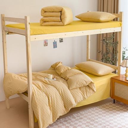 玖弘家居 2023新款A类全棉色织学生上下铺三件套 淡黄小格