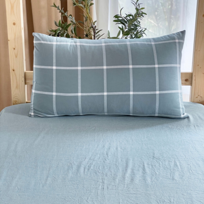 91家纺网 家纺一手货源 找家纺 玖弘家居 2023新款A类全棉色织学生上下铺三件套 海蓝格