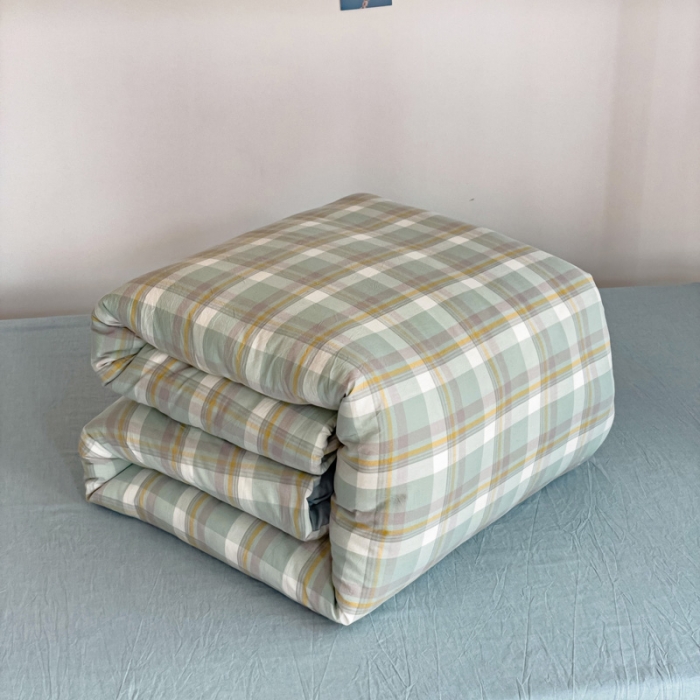 91家纺网 家纺一手货源 找家纺 玖弘家居 2023新款A类全棉色织学生上下铺三件套 简兮绿