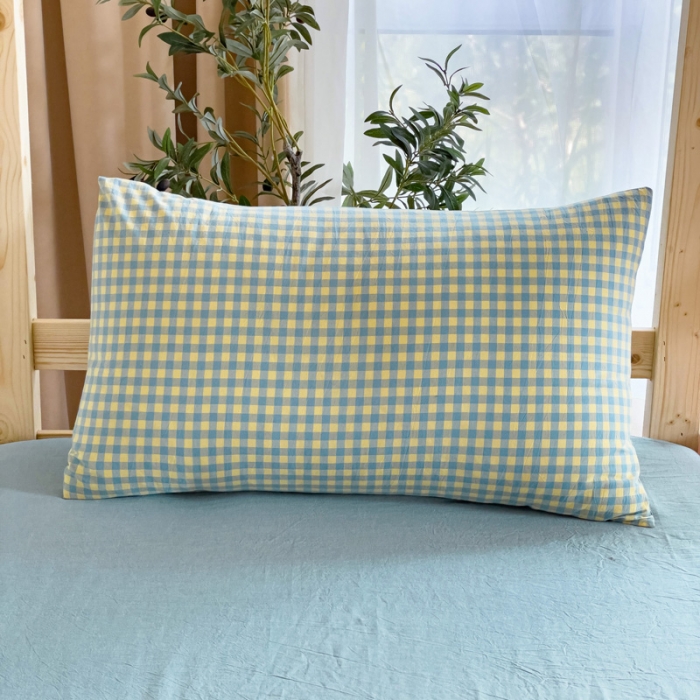 91家纺网 家纺一手货源 找家纺 玖弘家居 2023新款A类全棉色织学生上下铺三件套 兰黄小格