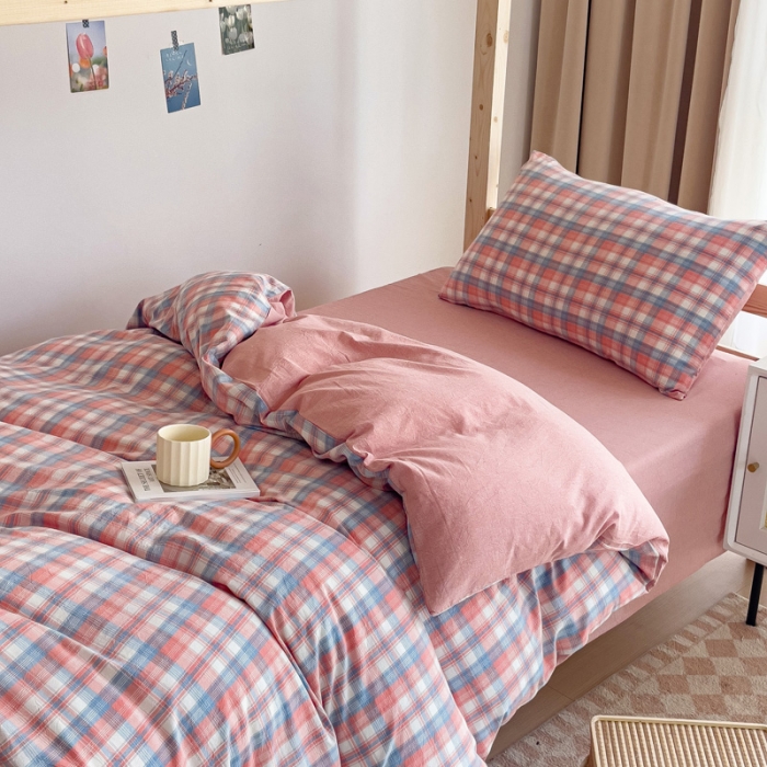 91家纺网 家纺一手货源 找家纺 玖弘家居 2023新款A类全棉色织学生上下铺三件套 星空桔