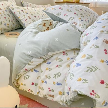 91家纺网 家纺一手货源 找家纺 （总）小懒猪 2023新款春夏全棉小清新系列四件套