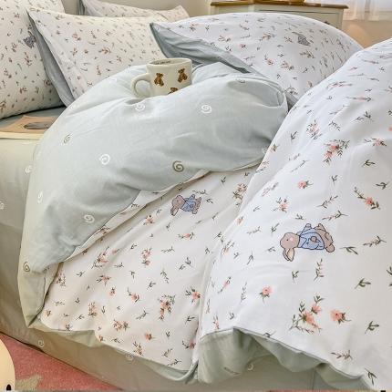 91家纺网 家纺一手货源 找家纺 （总）小懒猪 2023新款春夏全棉小清新系列四件套