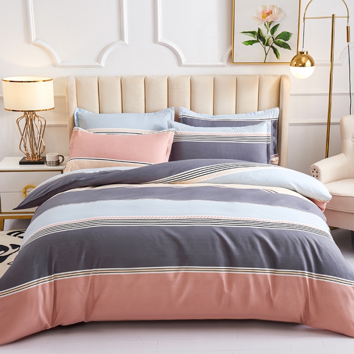 91家纺网 家纺一手货源 找家纺 鑫缘2025新款印花植物羊绒加厚磨毛四件套1.2米学生三件套 爱情条码