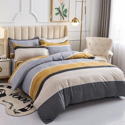 91家纺网 家纺一手货源 找家纺 鑫缘2025新款印花植物羊绒加厚磨毛四件套1.2米学生三件套 范特西-黄