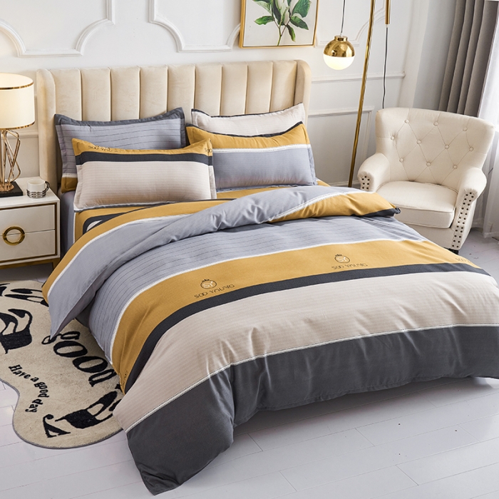 91家纺网 家纺一手货源 找家纺 鑫缘2025新款印花植物羊绒加厚磨毛四件套1.2米学生三件套 范特西-黄