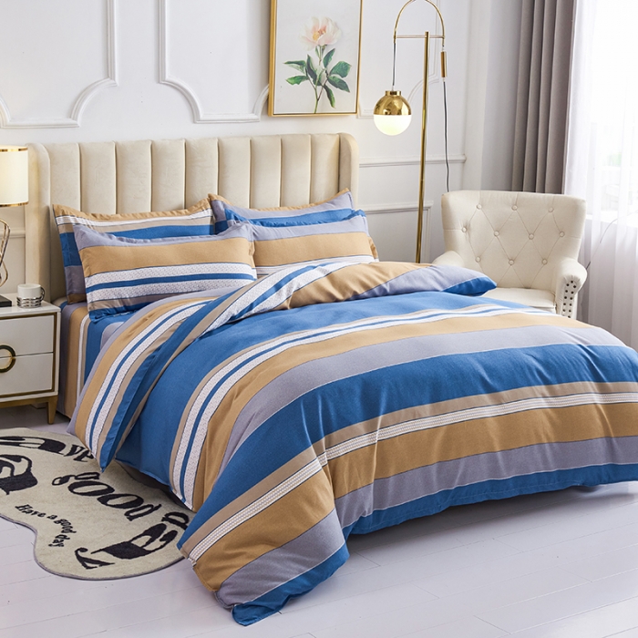 91家纺网 家纺一手货源 找家纺 鑫缘2025新款印花植物羊绒加厚磨毛四件套1.2米学生三件套 卡斯印象-蓝