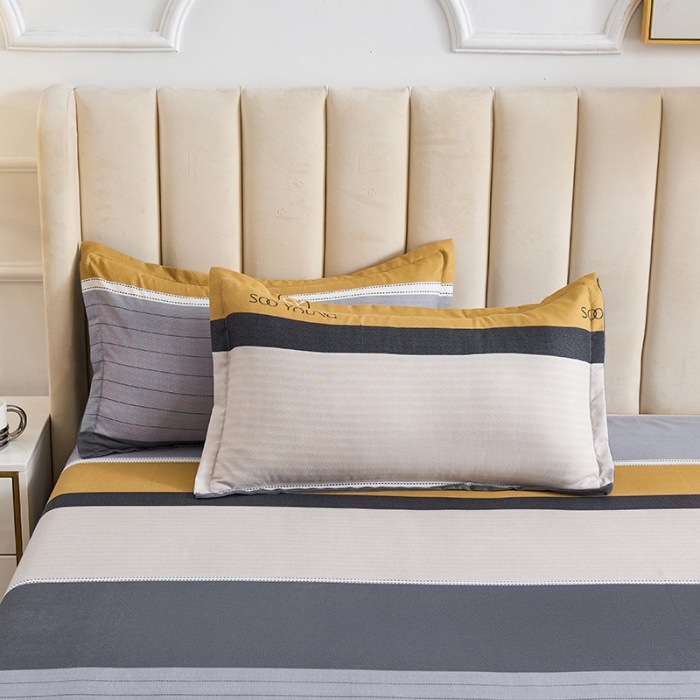 91家纺网 家纺一手货源 找家纺 鑫缘2025新款印花植物羊绒加厚磨毛四件套1.2米学生三件套 范特西-黄