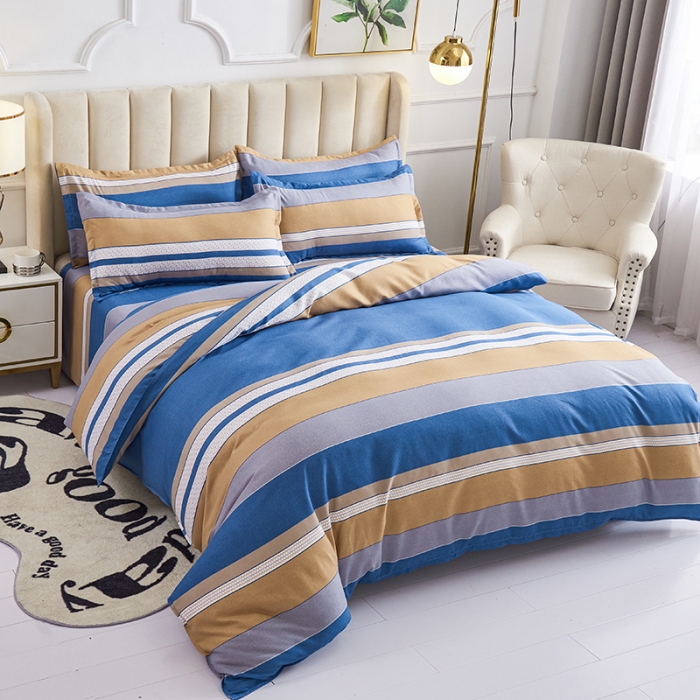 91家纺网 家纺一手货源 找家纺 鑫缘2025新款印花植物羊绒加厚磨毛四件套1.2米学生三件套 卡斯印象-蓝