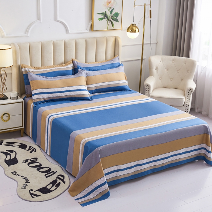 91家纺网 家纺一手货源 找家纺 鑫缘2025新款印花植物羊绒加厚磨毛四件套1.2米学生三件套 卡斯印象-蓝