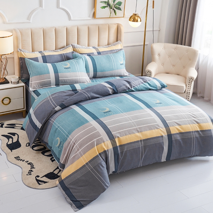 91家纺网 家纺一手货源 找家纺 鑫缘2025新款印花植物羊绒加厚磨毛四件套1.2米学生三件套 梦幻月亮