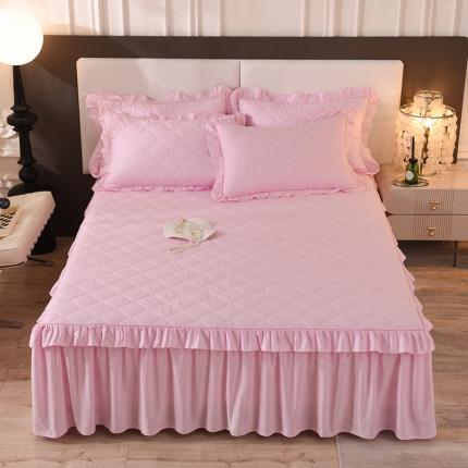 91家纺网 家纺一手货源 找家纺 美达 2025新款A类全棉抗菌夹棉床裙 记忆粉