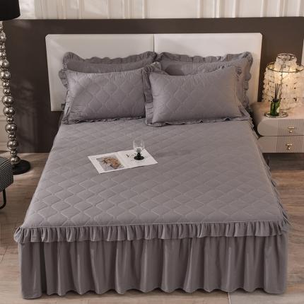 91家纺网 家纺一手货源 找家纺 美达 2025新款A类全棉抗菌夹棉床裙 经典灰