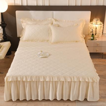 91家纺网 家纺一手货源 找家纺 美达 2025新款A类全棉抗菌夹棉床裙 米白