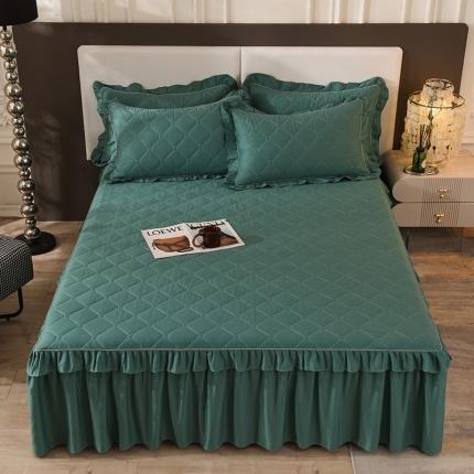 91家纺网 家纺一手货源 找家纺 美达 2025新款A类全棉抗菌夹棉床裙 绅士绿