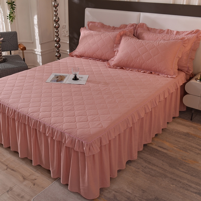 91家纺网 家纺一手货源 找家纺 美达 2025新款A类全棉抗菌夹棉床裙 高贵玉