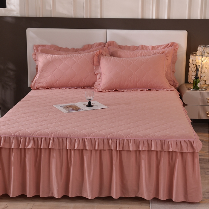 91家纺网 家纺一手货源 找家纺 美达 2025新款A类全棉抗菌夹棉床裙 高贵玉