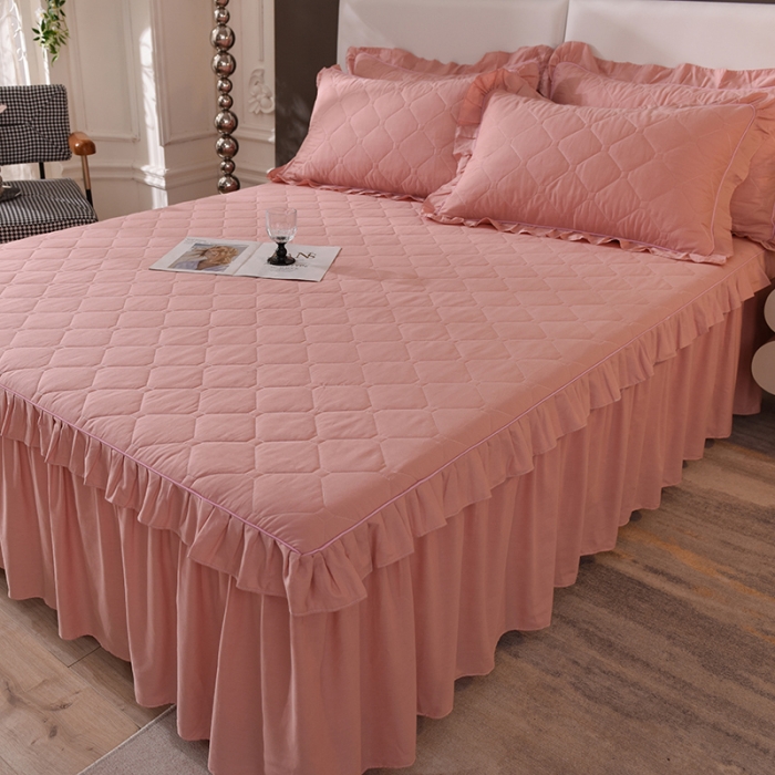 91家纺网 家纺一手货源 找家纺 美达 2025新款A类全棉抗菌夹棉床裙 高贵玉