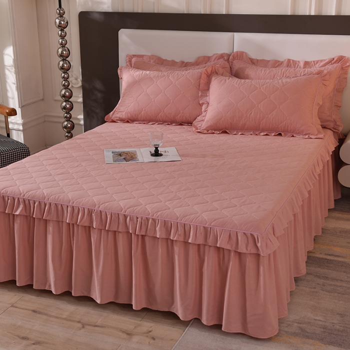 91家纺网 家纺一手货源 找家纺 美达 2025新款A类全棉抗菌夹棉床裙 高贵玉