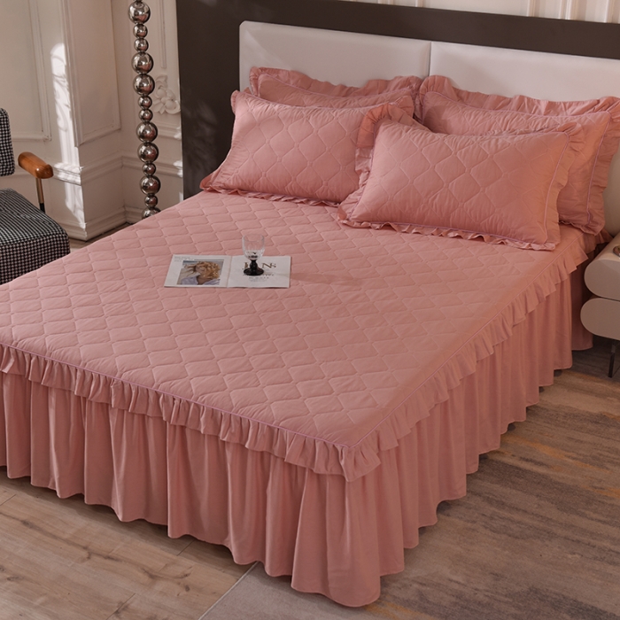 91家纺网 家纺一手货源 找家纺 美达 2025新款A类全棉抗菌夹棉床裙 高贵玉