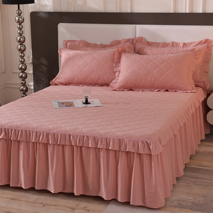 91家纺网 家纺一手货源 找家纺 美达 2025新款A类全棉抗菌夹棉床裙 高贵玉