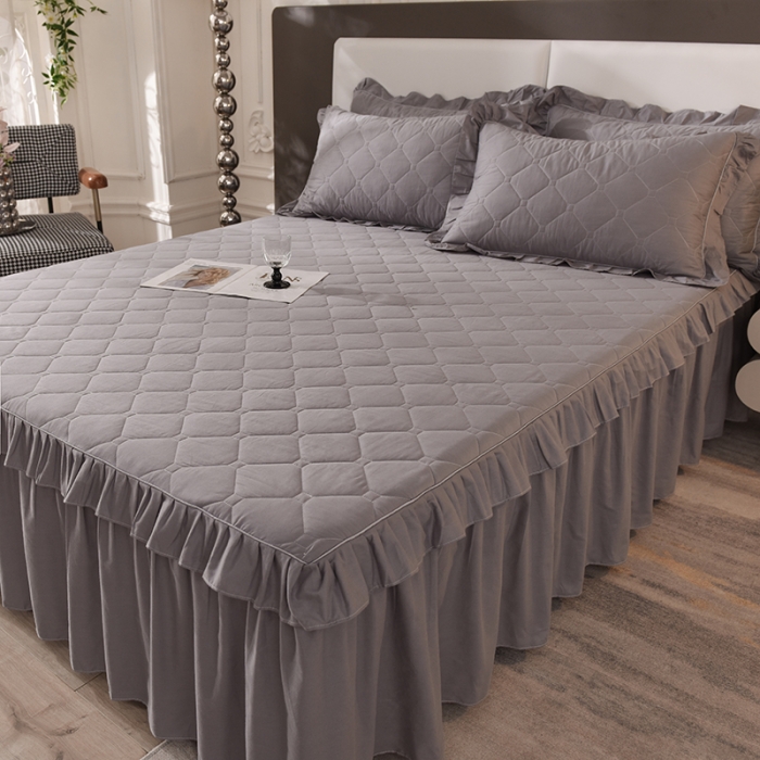 91家纺网 家纺一手货源 找家纺 美达 2025新款A类全棉抗菌夹棉床裙 经典灰