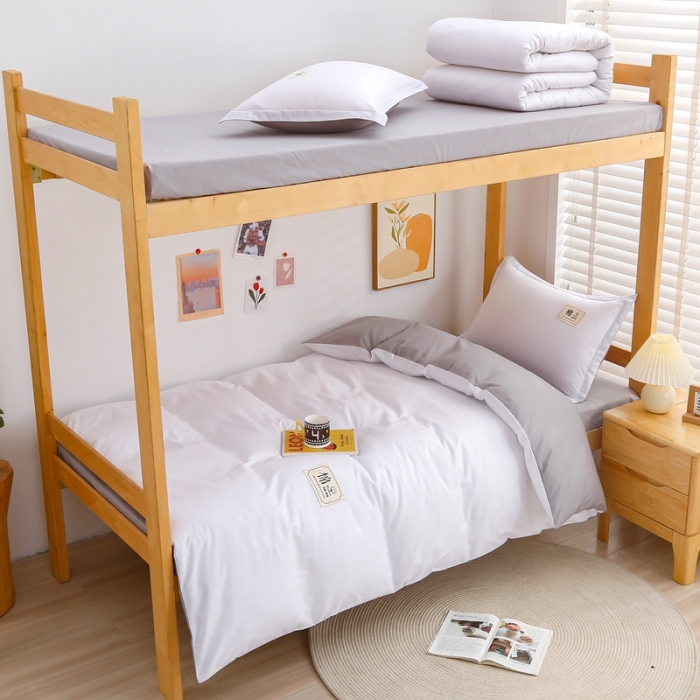 91家纺网 家纺一手货源 找家纺 乐旗 2023新款全棉13372纯色三件套木头床风格 白+灰