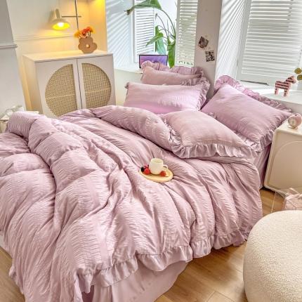 91家纺网 家纺一手货源 找家纺 仟网汇 2023新款复古提花韩版泡泡纱四件套 紫色